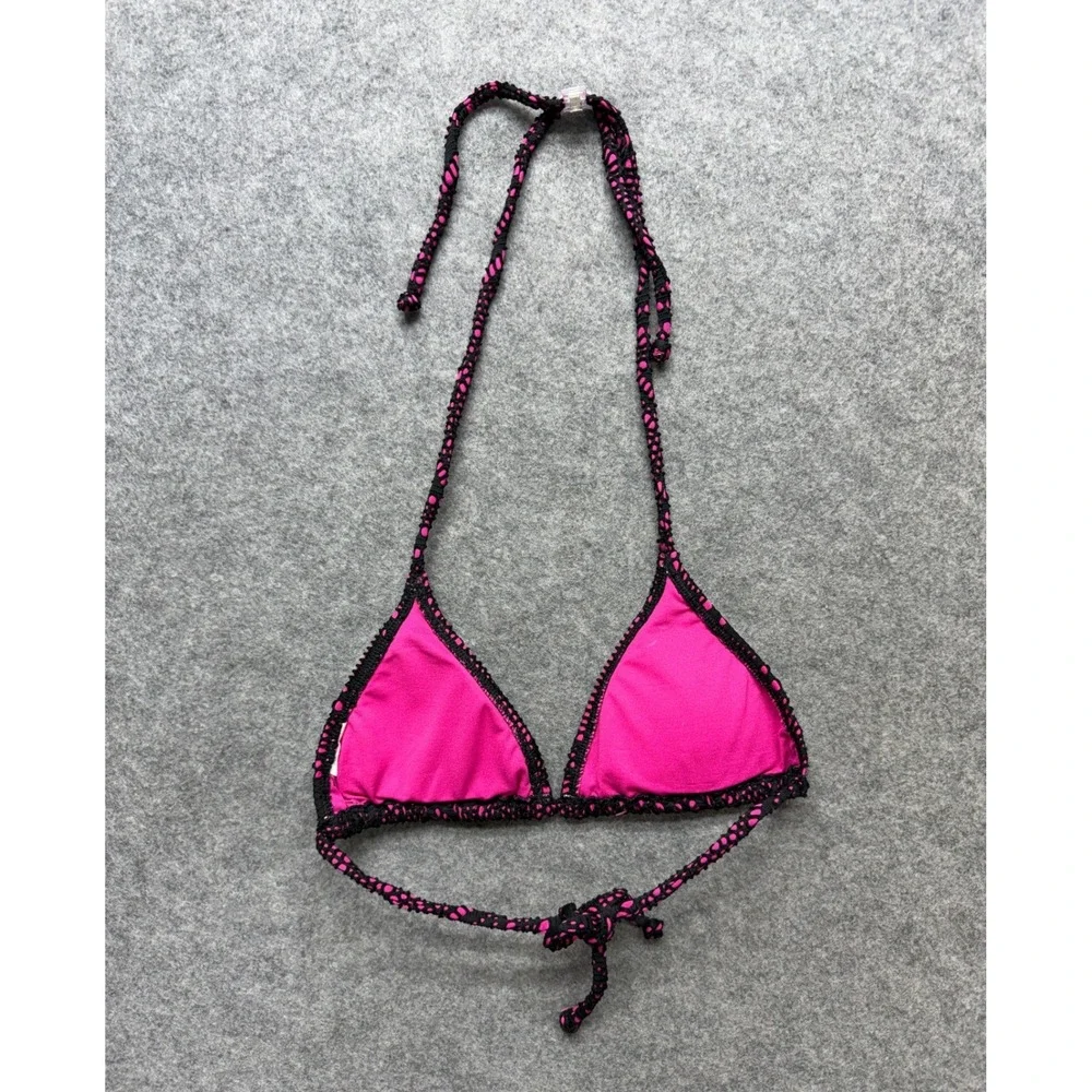 Roxy Girl Pink Black Crochet Geometric Triangle Bikini Set Swimsuit XS? Beach